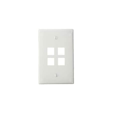Leviton 4 Port Midsize Quickport, Nylon Wallplate, White 41091-4WN